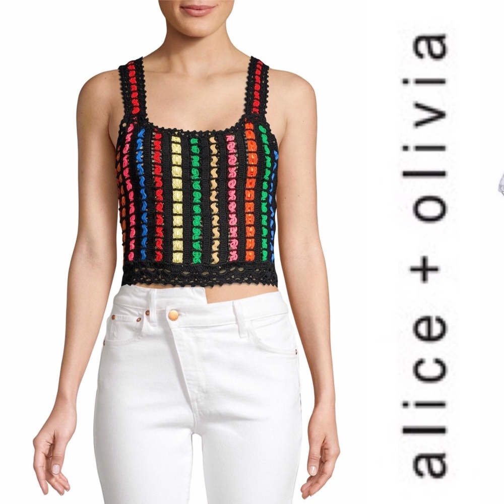 Alice + Olivia Lorri Crochet Ribbon Cropped Top